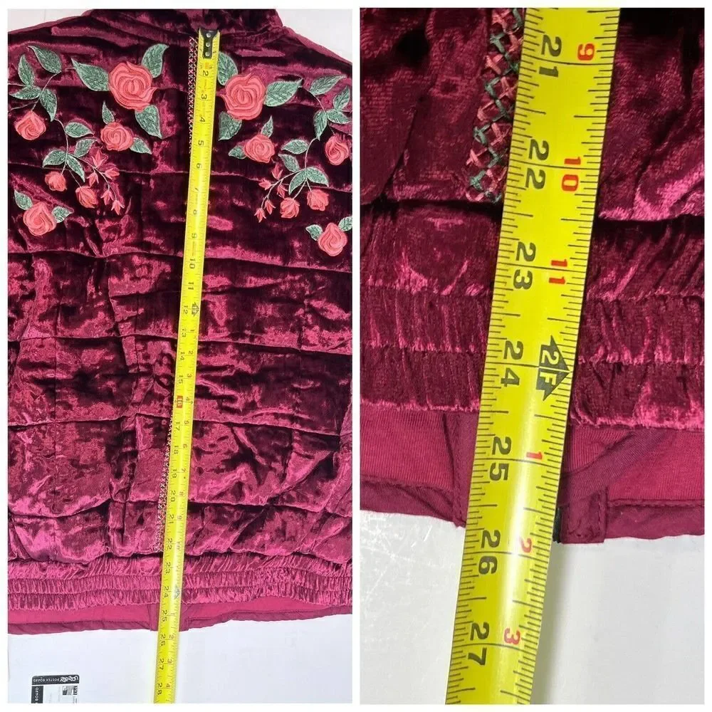 Free People x Anna Sui Rose Garden Velvet Embroidery Dolman Quilted Jacket New M